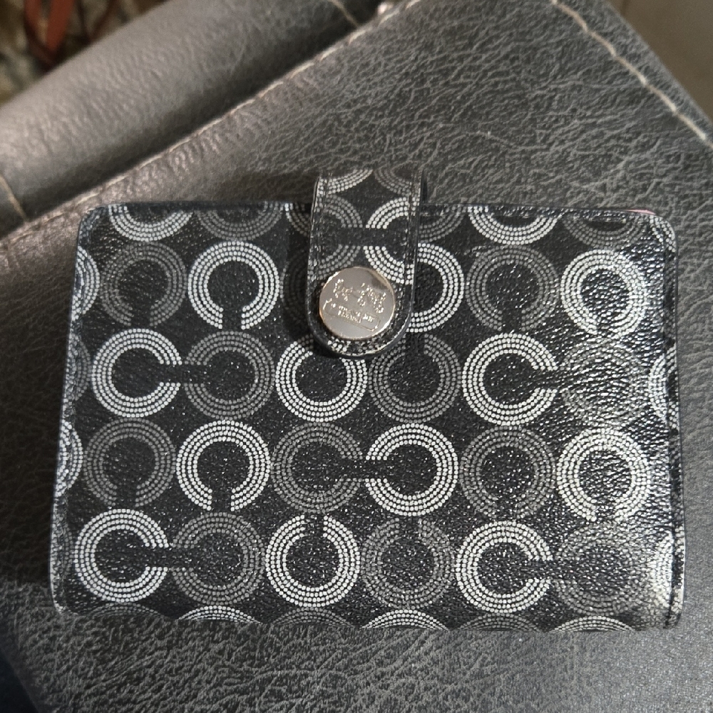 Coach Black and Silver Signature Snap Wallet, 9